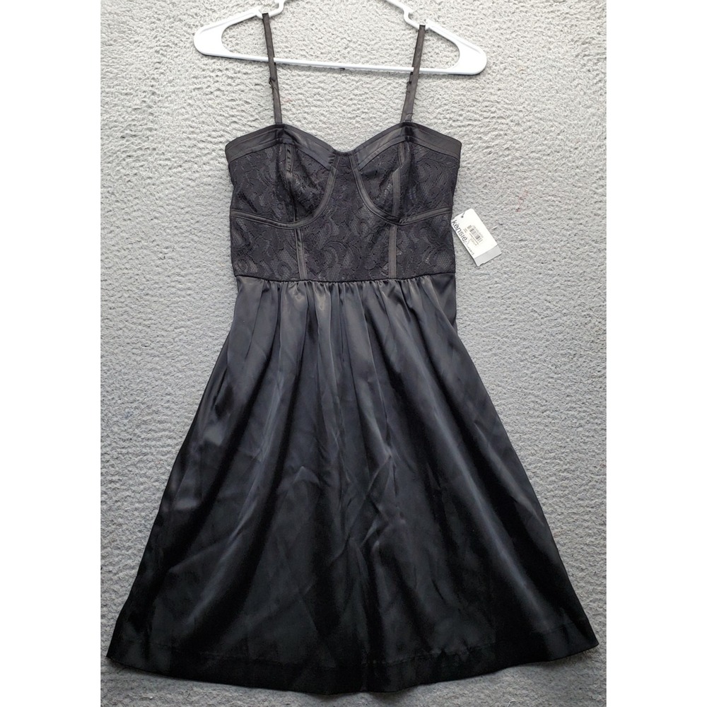 Kensie Corset Skater Dress Womens 2 Black Lace Satin Party Cocktail Gothic Chic